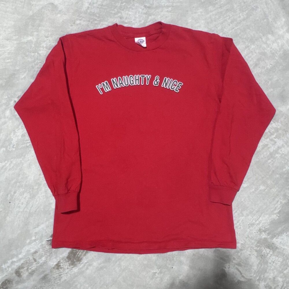 Im Naughty & Nice Red Long Sleeve T Shirt Mens M Christmas Holiday Delta